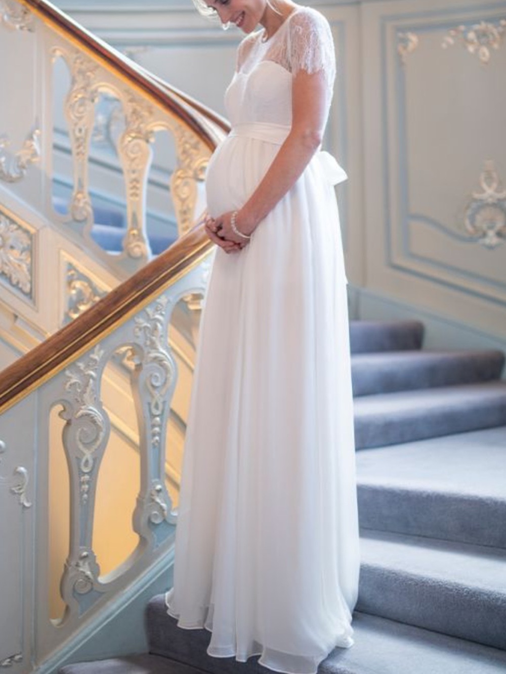 New Seraphine Maternity Lace Bodice Silk Maxi Dress White Wedding Dress Evette 2